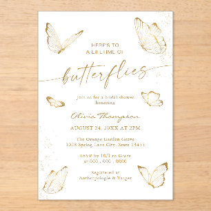 Invitations En Acrylique Mariage Papillon en Or Blanc