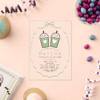 Invitations En Acrylique Mariage Parfait Matcha Kawaii Cadre en Forme de Bo