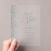 Invitations En Acrylique Mariage Parties scintillant argent Enregistrer la  (In situ (ordinateur de poche))
