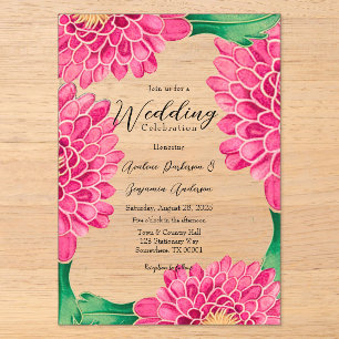 Invitations En Acrylique Mariage peint géométrique or Chrysanthèmes roses