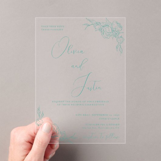 Invitations En Acrylique Mariage Peony Elegance (In situ (ordinateur de poche))