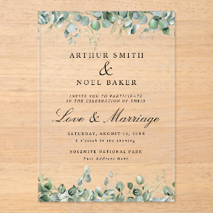 Invitations En Acrylique Mariage personnalisable au joli eucalyptus 
