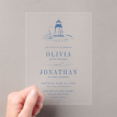Invitations En Acrylique Mariage Phare Bleu Chic Côtiers (In situ (ordinateur de poche))