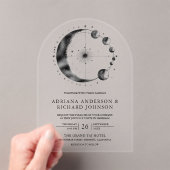Invitations En Acrylique Mariage Phases de Lune Croissant Noir Céleste (In situ (ordinateur de poche))