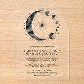 Invitations En Acrylique Mariage Phases de Lune Croissant Noir Céleste (Recto)