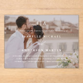 Invitations En Acrylique Mariage photo classique blanc monogramme calligrap (Recto)