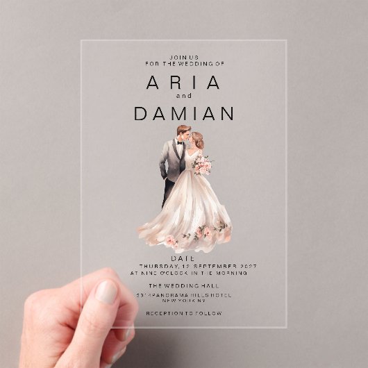 Invitations En Acrylique Mariage photo de couple rose pâle (In situ (ordinateur de poche))