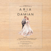 Invitations En Acrylique Mariage photo de couple rose pâle (Recto)