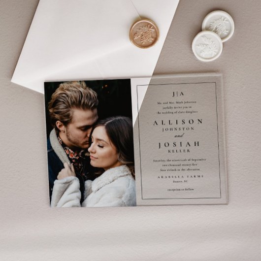 Invitations En Acrylique Mariage Photo Élégant Monogramme Classique