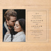 Invitations En Acrylique Mariage Photo Élégant Monogramme Classique (Recto)