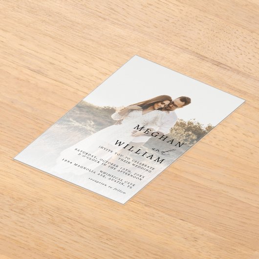 Invitations En Acrylique Mariage photo élégant QR Code (Poser)