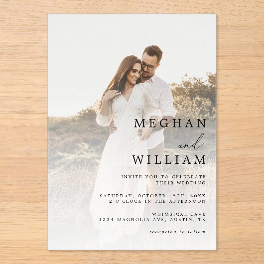 Invitations En Acrylique Mariage photo élégant QR Code (Recto)