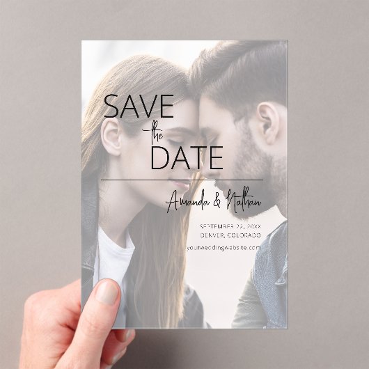Invitations En Acrylique Mariage photo moderne Enregistrer la date (In situ (ordinateur de poche))