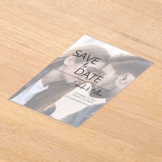 Invitations En Acrylique Mariage photo moderne Enregistrer la date (Poser)