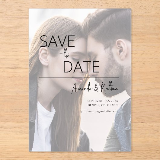 Invitations En Acrylique Mariage photo moderne Enregistrer la date (Recto)