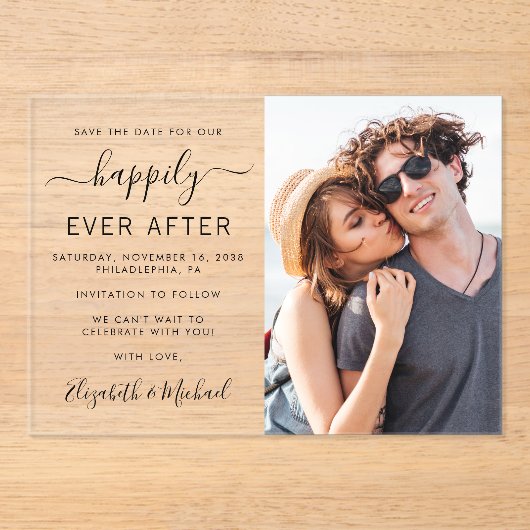 Invitations En Acrylique Mariage photo moderne Enregistrer la date (Recto)