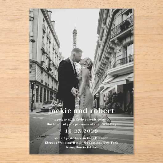Invitations En Acrylique Mariage photo moderne minimal (Recto)