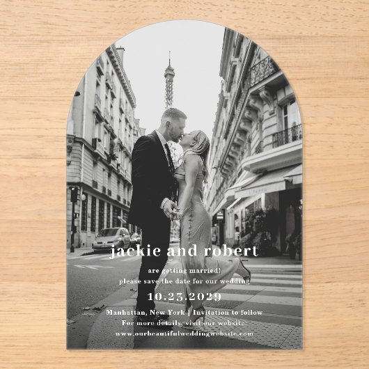 Invitations En Acrylique Mariage photo moderne minimal Enregistrer la date (Recto)