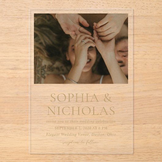 Invitations En Acrylique Mariage photo moderne or simple (Recto)