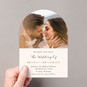 Invitations En Acrylique Mariage Photo Neutre Moderne Terreux