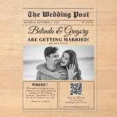 Invitations En Acrylique Mariage photo noir et blanc du journal mariage (Recto)