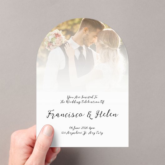 Invitations En Acrylique Mariage photo personnalisé en forme d'arc élégant (In situ (ordinateur de poche))