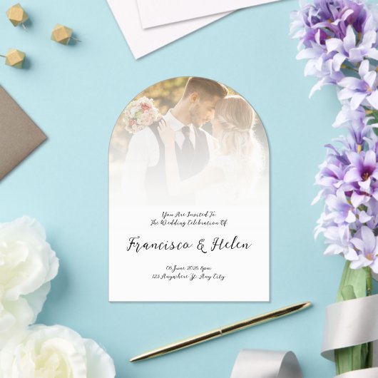 Invitations En Acrylique Mariage photo personnalisé en forme d'arc élégant (Insitu (Mariage))