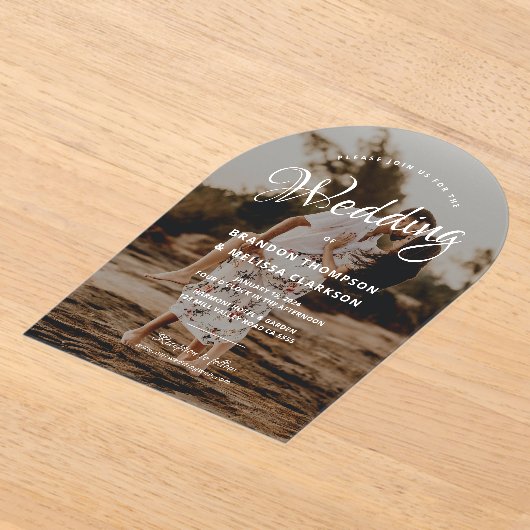 Invitations En Acrylique Mariage photo romantique stylish Script superposit (Poser)