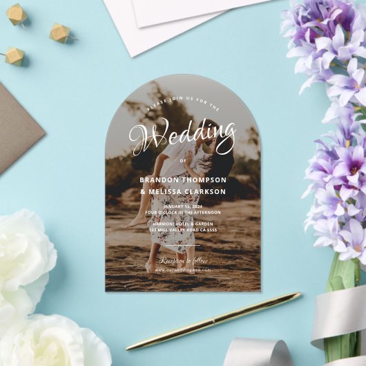 Invitations En Acrylique Mariage photo romantique stylish Script superposit (Insitu (Mariage))