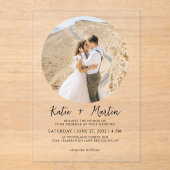 Invitations En Acrylique Mariage photo rond noir et blanc simple (Recto)