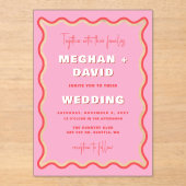 Invitations En Acrylique Mariage photo rouge rose vif de la courbe rétro (Recto)