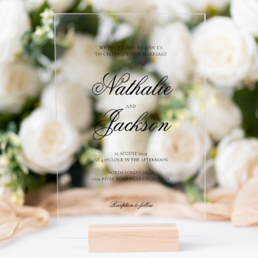 Invitations En Acrylique Mariage Photo Script Élégant Classique