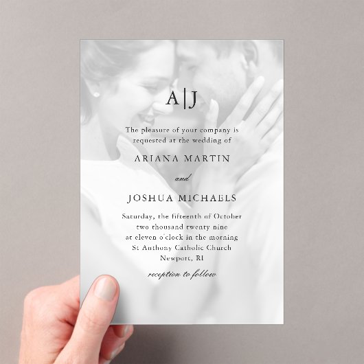 Invitations En Acrylique Mariage photo simple avec monogramme classique (In situ (ordinateur de poche))