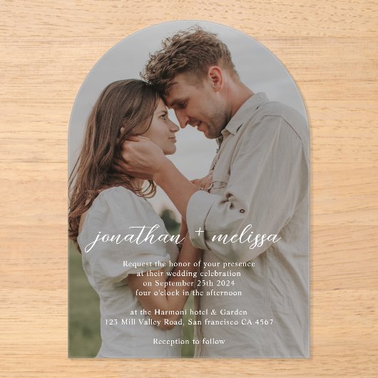Invitations En Acrylique Mariage photo simple et élégant (Recto)