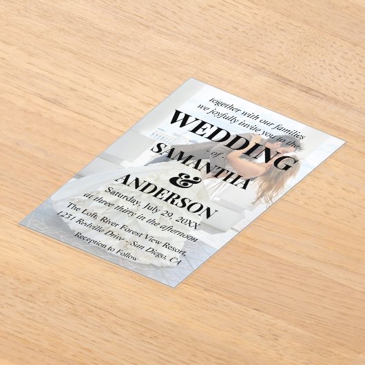 Invitations En Acrylique Mariage photo simple modifiable en noir blanc (Poser)