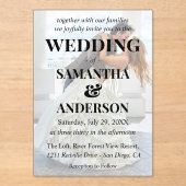 Invitations En Acrylique Mariage photo simple modifiable en noir blanc (Recto)