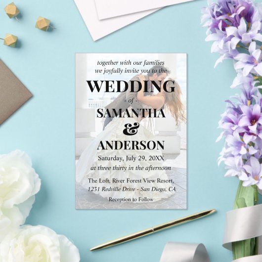 Invitations En Acrylique Mariage photo simple modifiable en noir blanc (Insitu (Mariage))