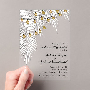 Invitations En Acrylique Mariage Pluie de Pétales et Guirlandes Lumineuses