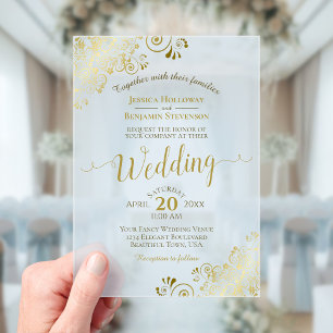 Invitations En Acrylique Mariage Poudre Bleu Élégant Calligraphie Or