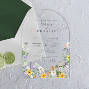 Invitations En Acrylique Mariage Printemps Bohème Fleurs Sauvages