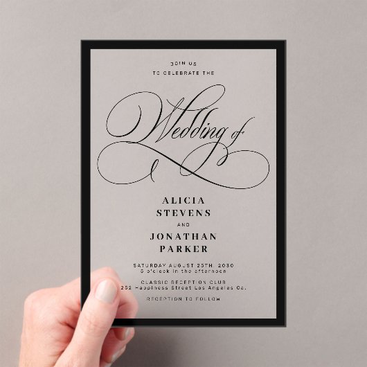 Invitations En Acrylique Mariage QR code de calligraphie élégant classique (In situ (ordinateur de poche))