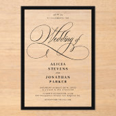 Invitations En Acrylique Mariage QR code de calligraphie élégant classique (Recto)