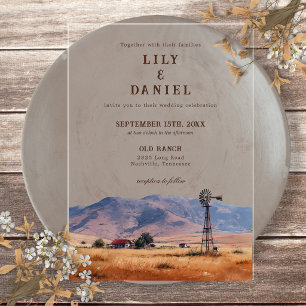 Invitations En Acrylique Mariage Ranch de Cowboy de Montagne Occidentale à