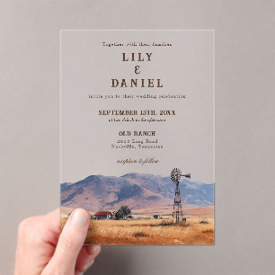 Invitations En Acrylique Mariage Ranch de Cowboy de Montagne Occidentale à