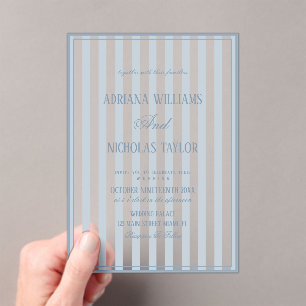 Invitations En Acrylique Mariage rayé bleu poussiéreux