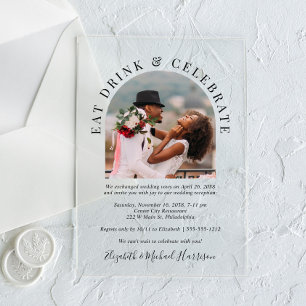 Invitations En Acrylique Mariage Réception Photo d'Arch Moderne Chic
