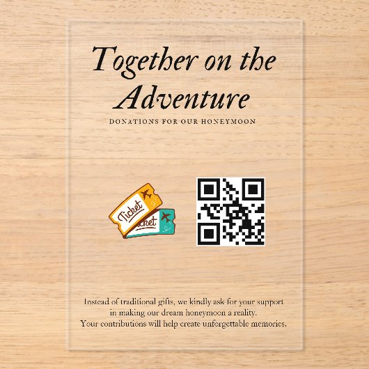 Invitations En Acrylique Mariage Registre Honeymoon Fund Qr Code Cadeau (Recto)
