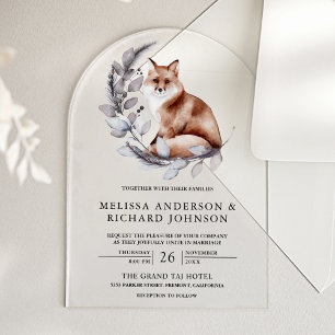 Invitations En Acrylique Mariage Renard de la Forêt de Bois Rustique Aquare