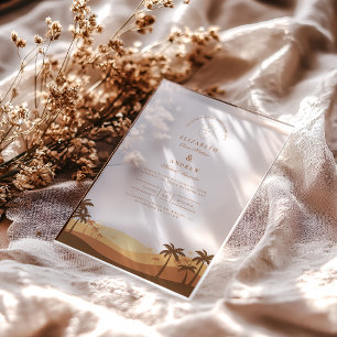 Invitations En Acrylique Mariage Rétro Désert Coucher de Soleil