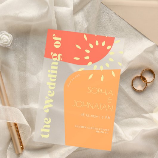 Invitations En Acrylique Mariage rétro été orange jaune gras typographie